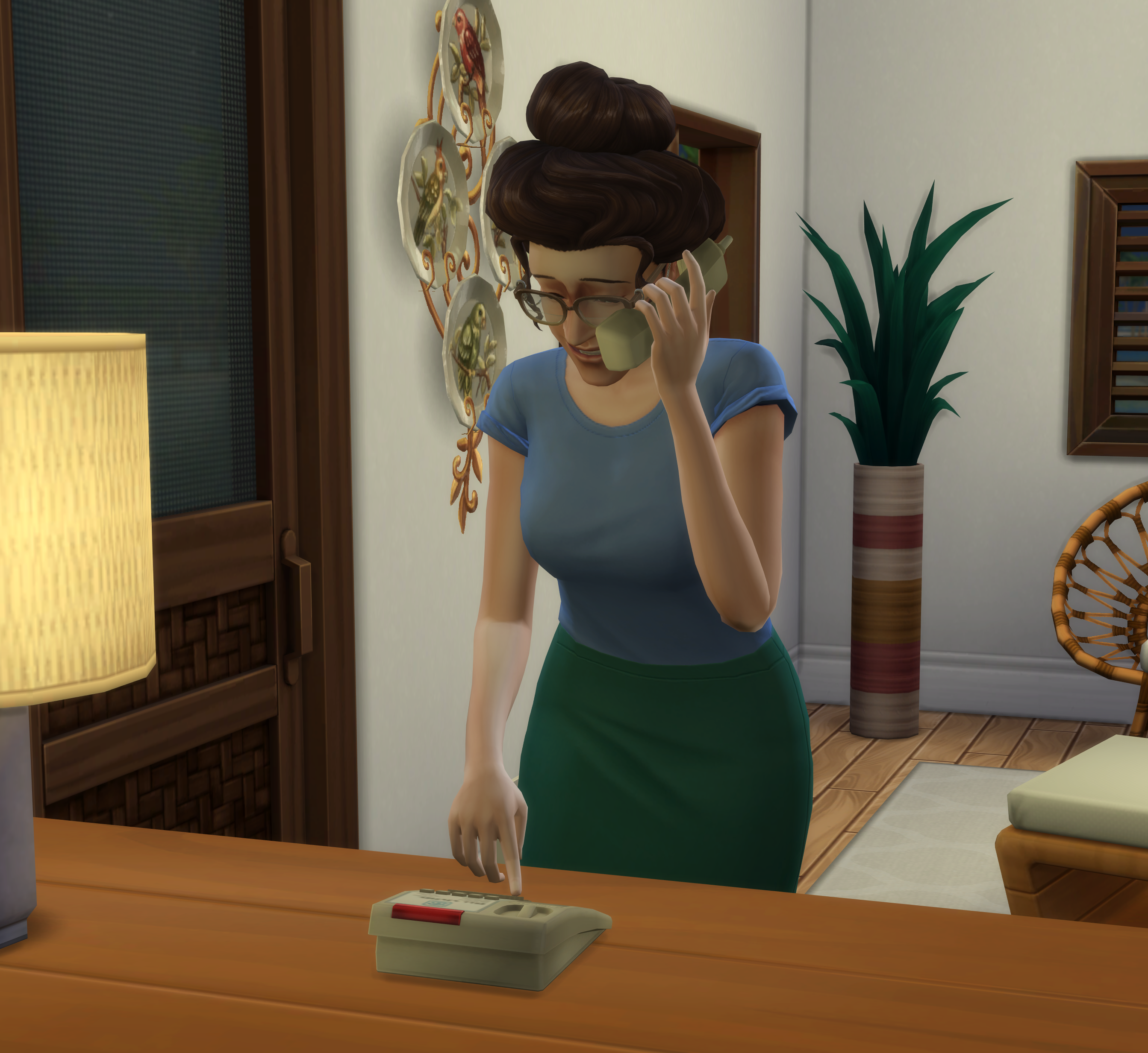 Woman using Landline Phone